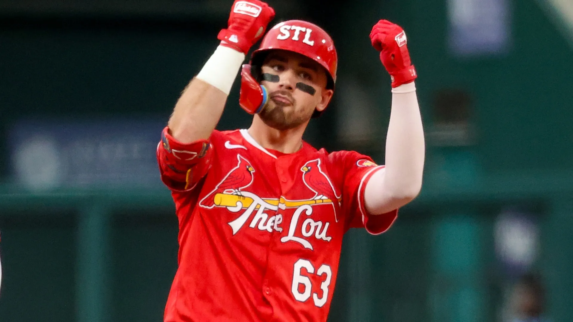 Michael Siani #63 gestures toward the dugout after hitting a double. Scott Kane/Getty Images