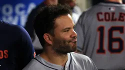 Jose Altuve reacts in the dugout on September 27, 2025 in Anaheim.