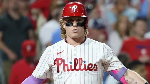 Harrison Bader #2 with the Phillies prepares to bat.