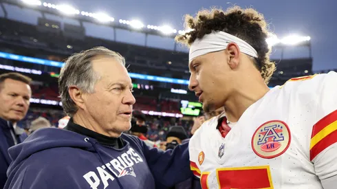 Bill Belichick greeting Patrick Mahomes (2023)