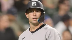 Paul Goldschmidt #48 of the Yankees reacts against the White Sox.