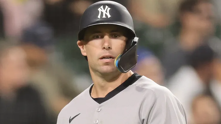 Paul Goldschmidt #48 of the Yankees reacts against the White Sox.