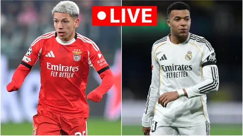 Gianluca Prestianni of Benfica and Kylian Mbappe of Real Madrid.