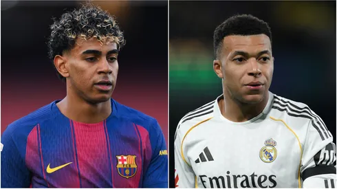 Lamine Yamal of Barcelona and Kylian Mbappe of Real Madrid