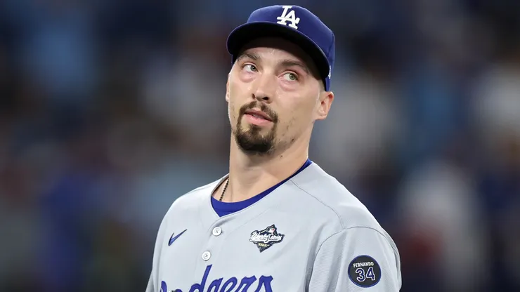 Dodgers pitcher Blake Snell (#7) reacts after recording a strikeout. Emilee Chinn/Getty Images