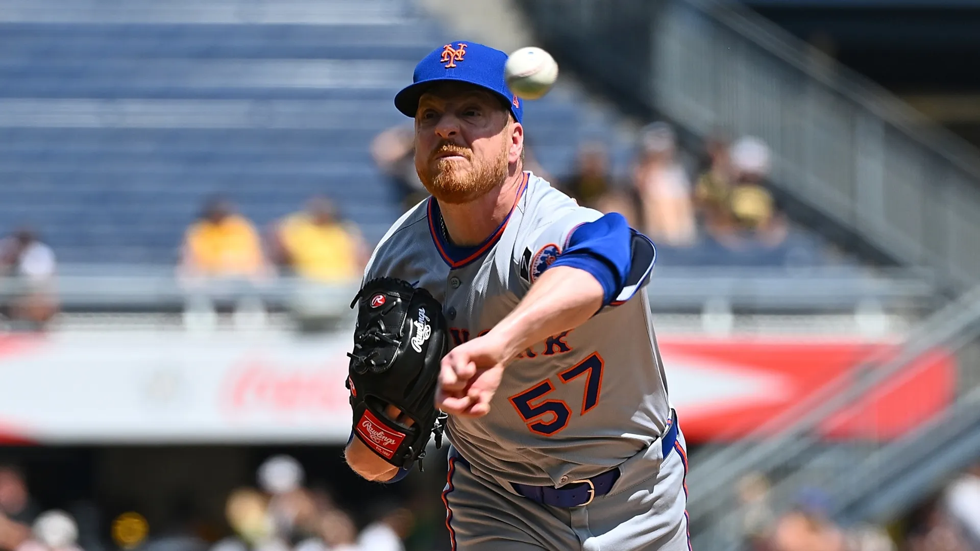 Richard Lovelady #57 of the Mets pitches Pirates. Justin Berl/Getty Images)
