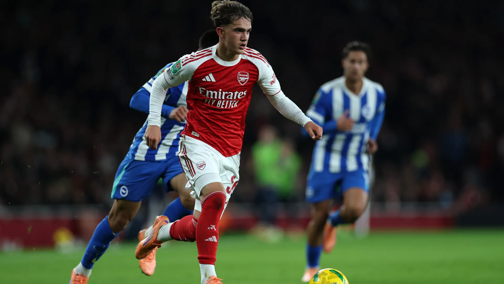 Max Dowman during a Carabao Cup game with Arsenal. (Getty Images)