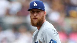 Michael Kopech #45 of the Dodgers looks on during a game.