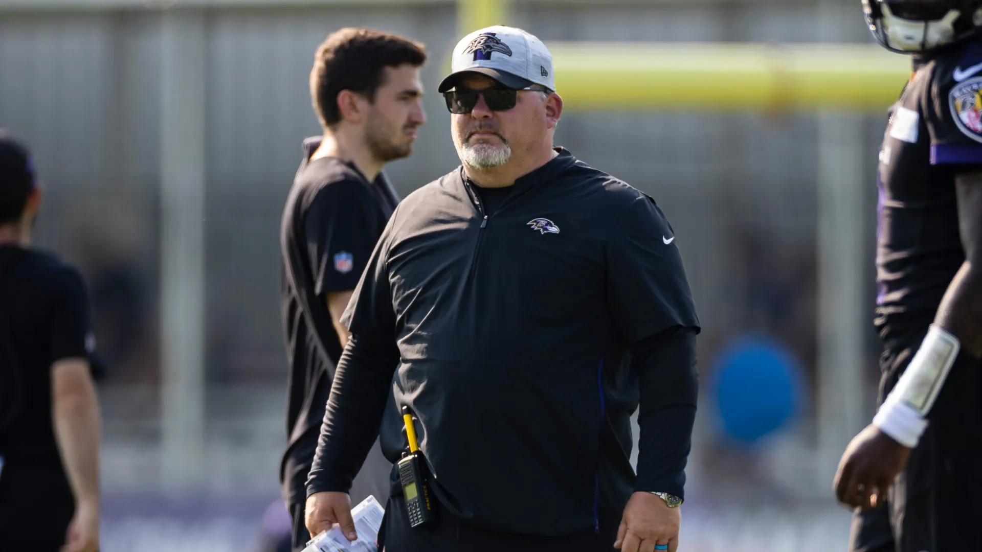 Offensive coordinator Greg Roman of the Baltimore Ravens