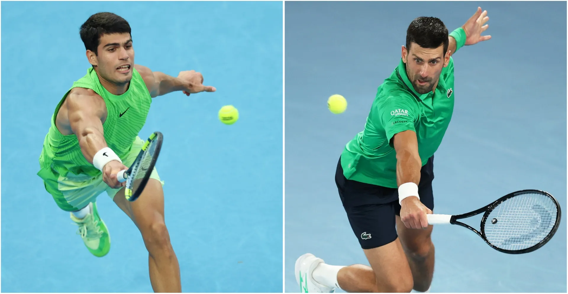 Carlos Alcaraz of Spain (L) and Novak Djokovic of Serbia – Lintao Zhang /Clive Brunskill/Getty Images