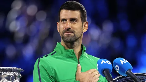 Runner-up Novak Djokovic of Serbia speaks.