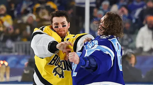 Jeremy Swayman fighting Andrei Vasilevskiy