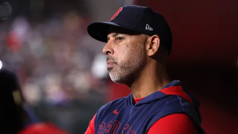 Manager Alex Cora #13 of the Boston Red Sox watches.