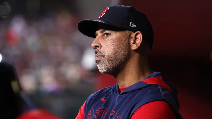 Manager Alex Cora #13 of the Boston Red Sox watches.