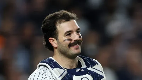 Austin Wells after catching a pop fly on October 02, 2025 in the Bronx.