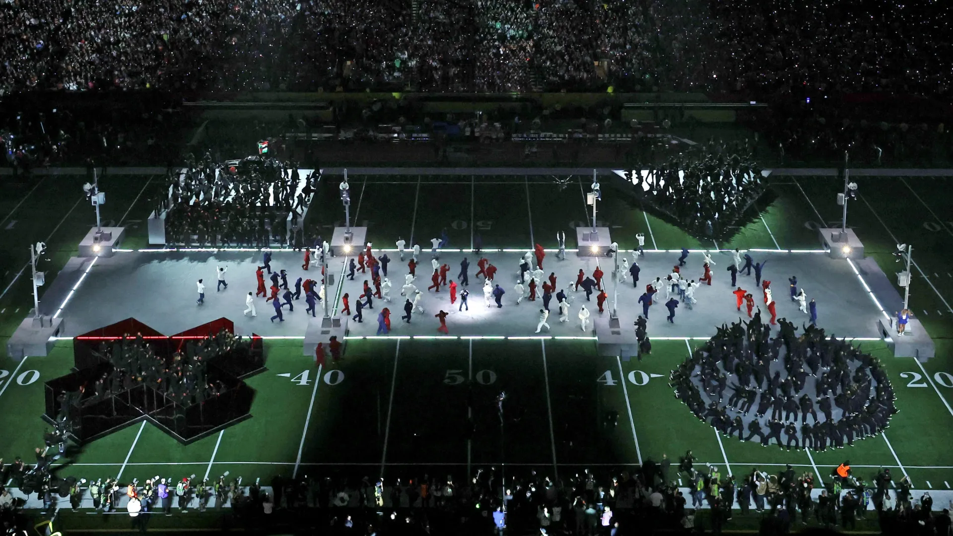 Kendrick Lamar performs onstage during Apple Music Super Bowl LIX Halftime Show (Source: Patrick Smith/Getty Images)