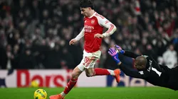 Kai Havertz of Arsenal breaks past Robert Sanchez to score.