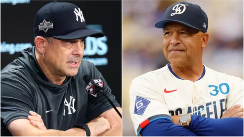 New York Yankees' manager Aaron Boone and Los Angeles Dodgers manager Dave Roberts.
