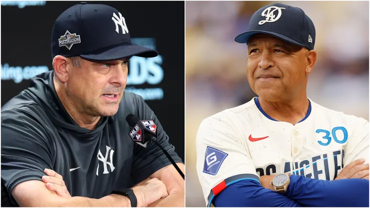 New York Yankees' manager Aaron Boone and Los Angeles Dodgers manager Dave Roberts.