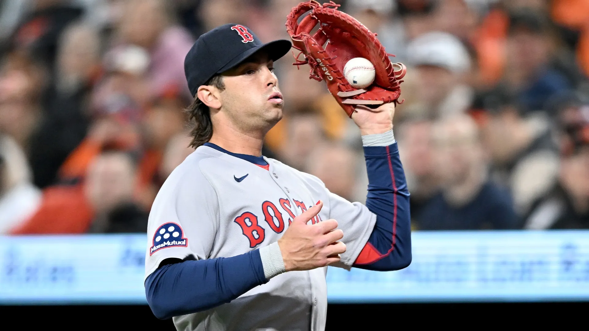 Triston Casas #36 of the Red Sox catches a foul ball. Greg Fiume/Getty Images