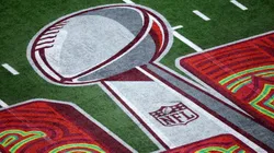 A general view of Super Bowl logo on the field before Super Bowl LIX.