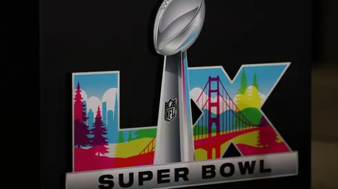 A detailed view of the Super Bowl LX logo during Opening Night in 2026.