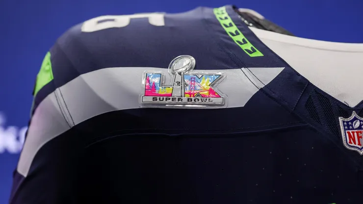 A detailed view of a Seattle Seahawks jersey prior to Super Bowl LX.