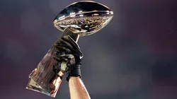 A general view of the Lombardi Trophy being held aloft before the Super Bowl XXXV Game.