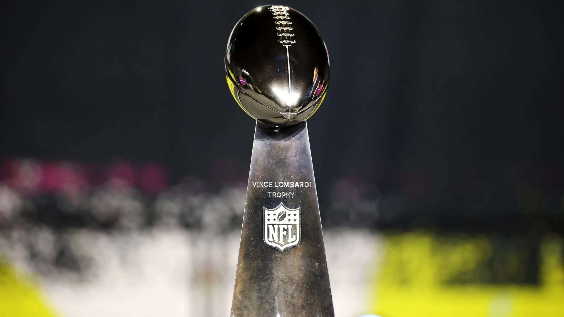 A detailed view of the Vince Lombardi Trophy during Super Bowl LX Opening Night in 2026 (Source: Chris Graythen/Getty Images)