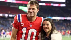 Drake Maye of the Patriots and his wife Ann Michael Maye in 2025.