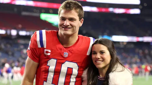 Drake Maye of the Patriots and his wife Ann Michael Maye in 2025.
