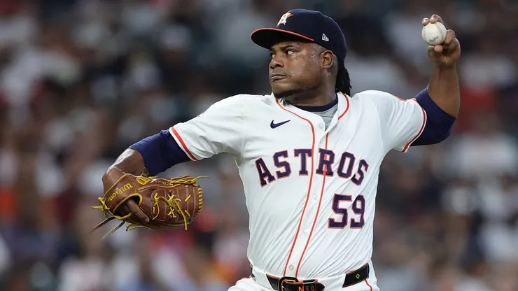 Framber Valdez #59 pitches during the first inning against the Yankees.