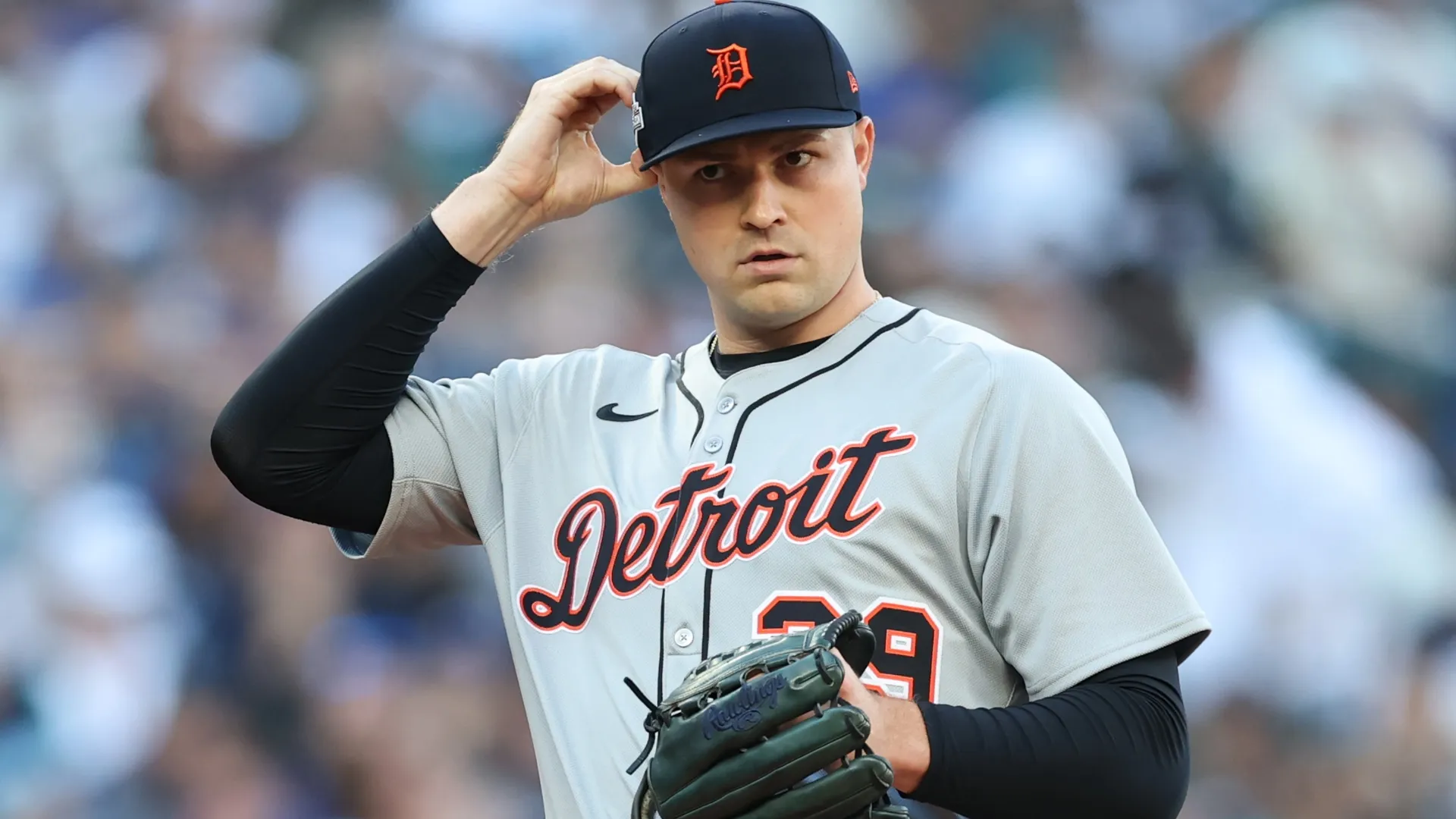 Tarik Skubal #29 of the Tigers prepares to pitch against the Mariners. Steph Chambers/Getty Images