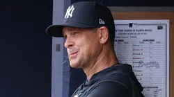 Manager Aaron Boone #17 of the New York Yankees looks on.