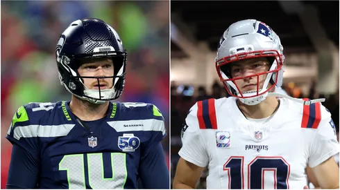 Sam Darnold (left, Seahawks), Drake Maye (right, Patriots)
