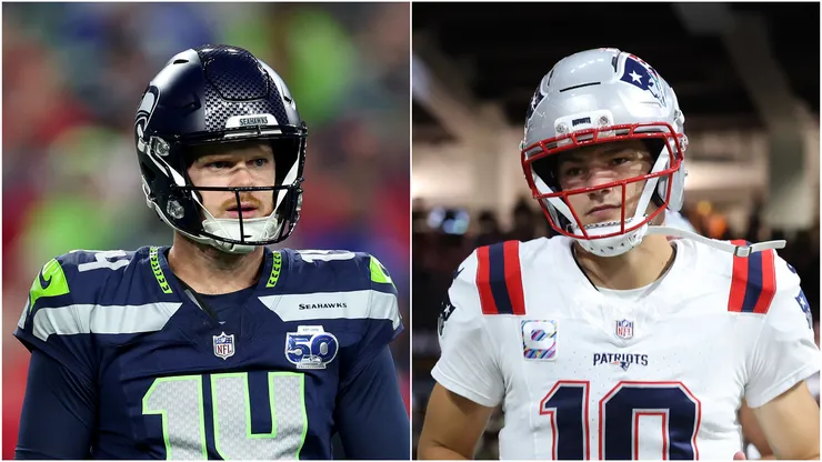 Sam Darnold (left, Seahawks), Drake Maye (right, Patriots)