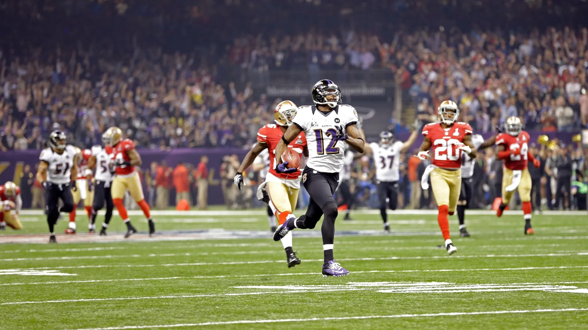 Jacoby Jones of the Baltimore Ravens at the Super Bowl XLVII (Source: Ezra Shaw/Getty Images)