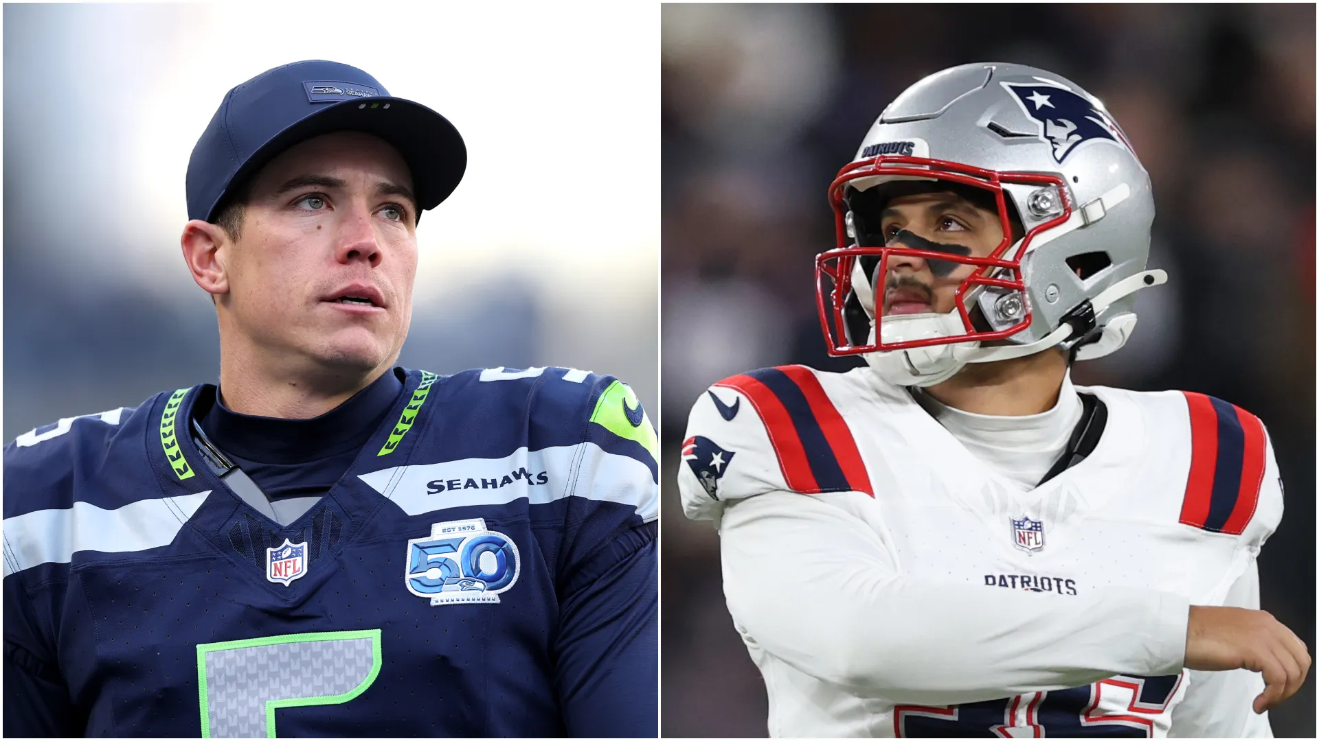 Jason Myers (left, Seahawks) and Andy Borregales (right, Patriots)