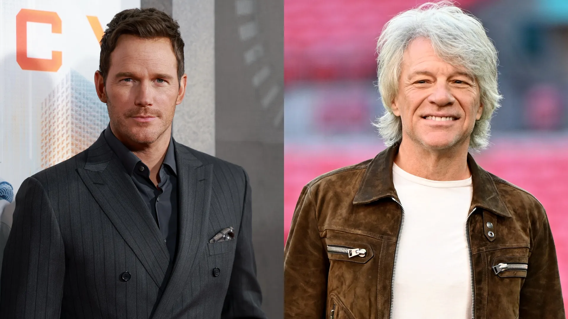Chris Pratt and Jon Bon Jovi (Source: Jason Mendez/Getty Images for Amazon MGM Studios — Kate Green/Getty Images)