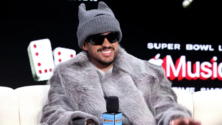 Bad Bunny speaks onstage during the Super Bowl LX Pregame & Apple Music Super Bowl LX Halftime Show Press Conference.