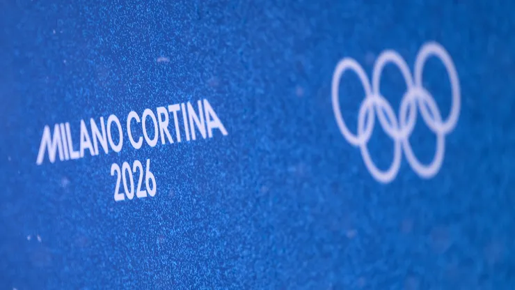The Olympic rings and the Milano Cortina logo.