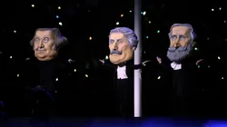 Actors dressed as great masters during the opening ceremony of the Milano Cortina 2026 Winter Olympics.