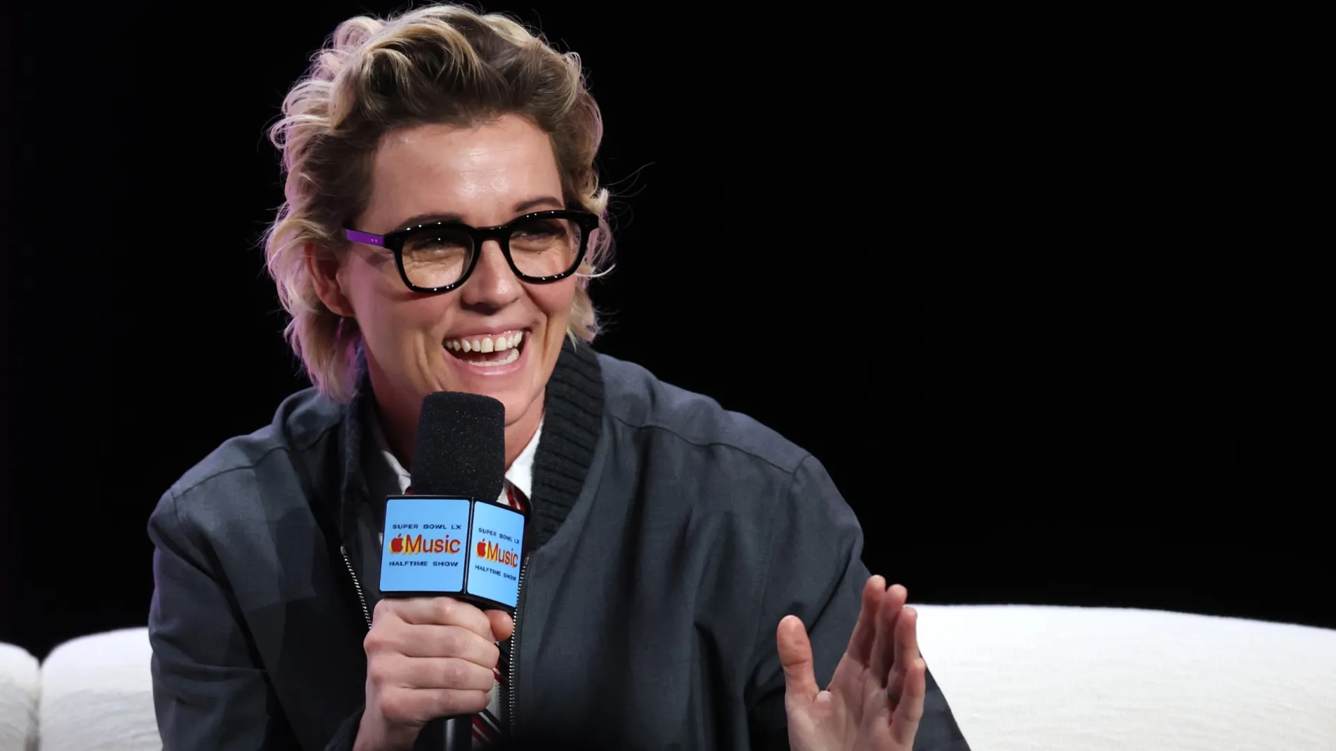 Brandi Carlile at the Super Bowl LX Pregame &amp; Apple Music Super Bowl LX Halftime Show Press Conference (Source: Chris Graythen/Getty Images)