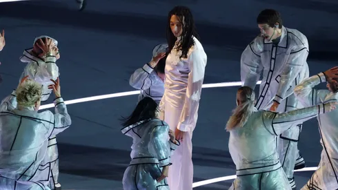 Ghali performs during the opening ceremony of the Milano Cortina 2026 Winter Olympics
