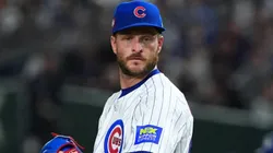 Ryan Brasier #54 of the Cubs throws in the top of the ninth inning during the MLB Tokyo Series.