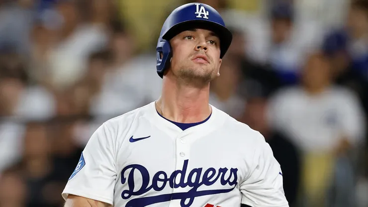 Ben Rortvedt #47 of the Dodgers at bat against the Rockies.