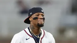 Ronald Acuña reacts after a 11-5 win over the Nationals on September 22, 2025 in Atlanta.