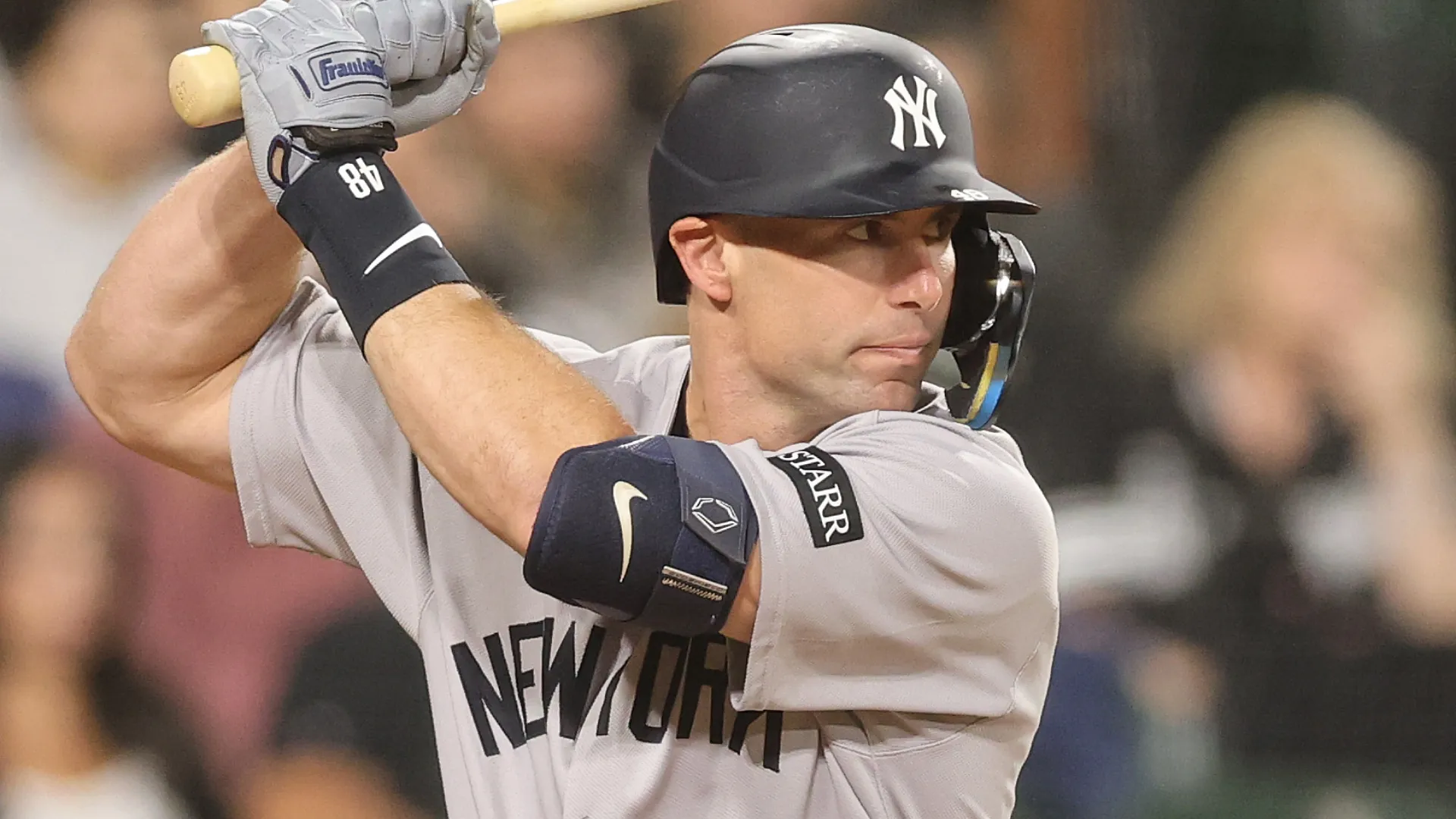 Paul Goldschmidt #48 of the Yankees at bat against the White Sox. Michael Reaves/Getty Images