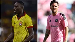 Bryan Carabali of Barcelona SC and Lionel Messi of Inter Miami.