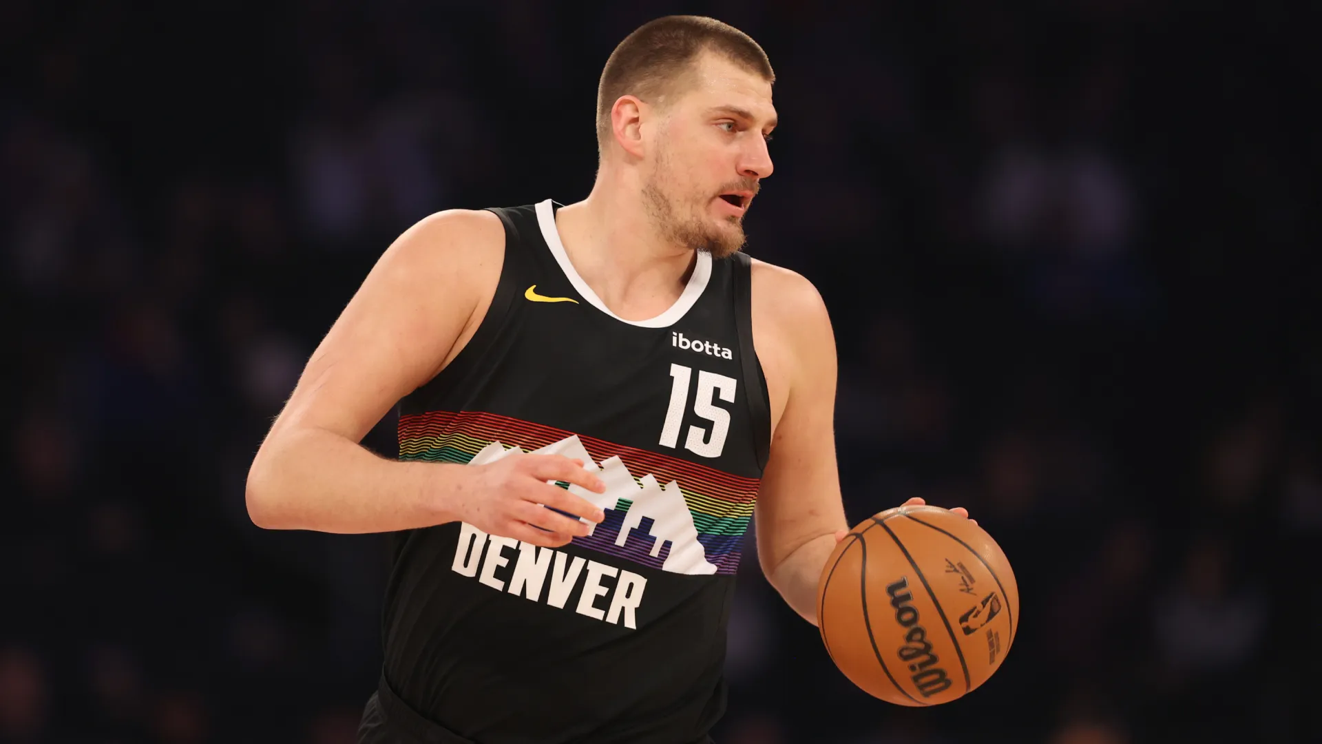 Nikola Jokic during the Nuggets’ lose against the Knicks. (Getty Images)